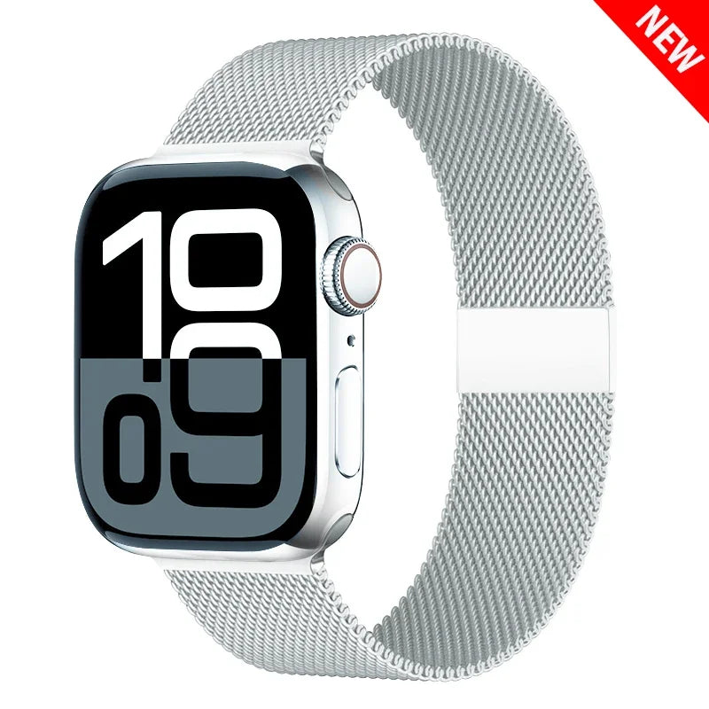Mediolański pasek do zegarka z siatki ze stali nierdzewnej, regulowany, z magnetycznym zapięciem, do smartwatcha 38–49 mm, akcesorium na nadgarstek | Sansoti