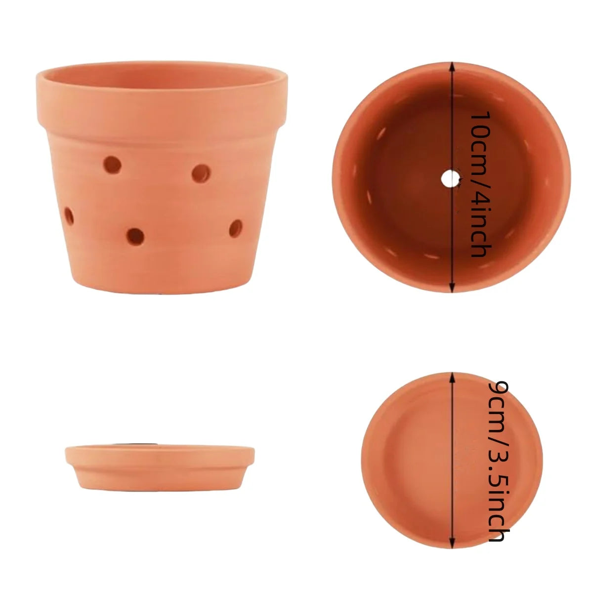 Terracotta Orchid Pots Set of 6, 10cm, with Drainage Holes, Saucers, Clay Growing Pots, Indoor Flower Pots | Sansoti
