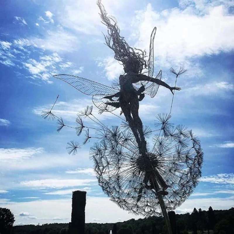Metal Fairy Garden Ornament with Dandelion 60cm Height Decorative Sculpture for Garden, Patio and Outdoor Decoration | Sansoti