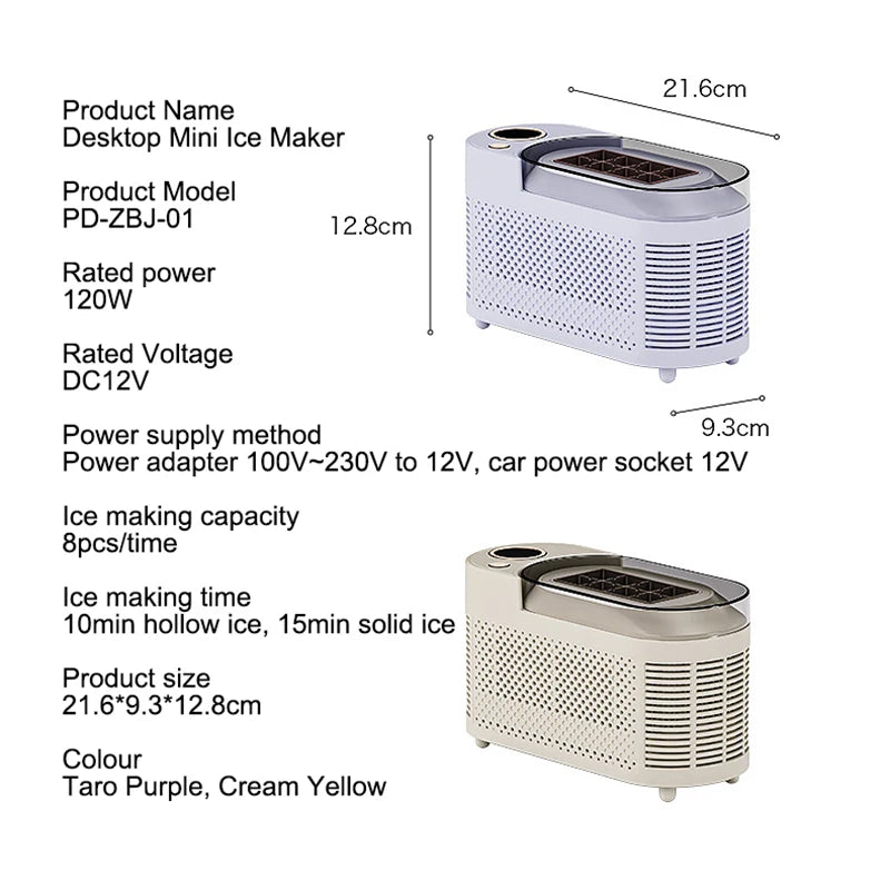 Ice Maker Compact Automatic ABS Aluminum 120W Portable Home Office Camping Ice Cube Maker Mini Desktop Fast Ice Cube Machine | Sansoti