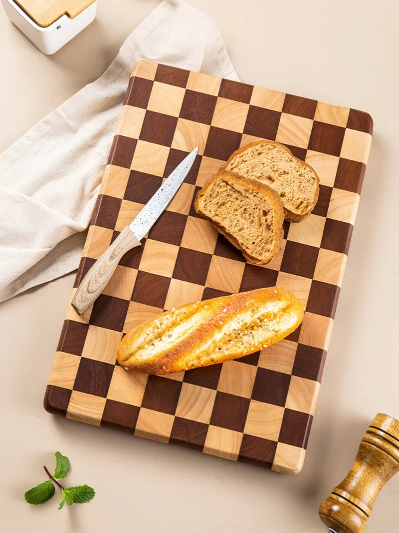 Wooden Cutting Board Checkerboard Pattern Solid Bamboo Kitchen Board Snack Board Serving Board Durable Multifunctional | Sansoti