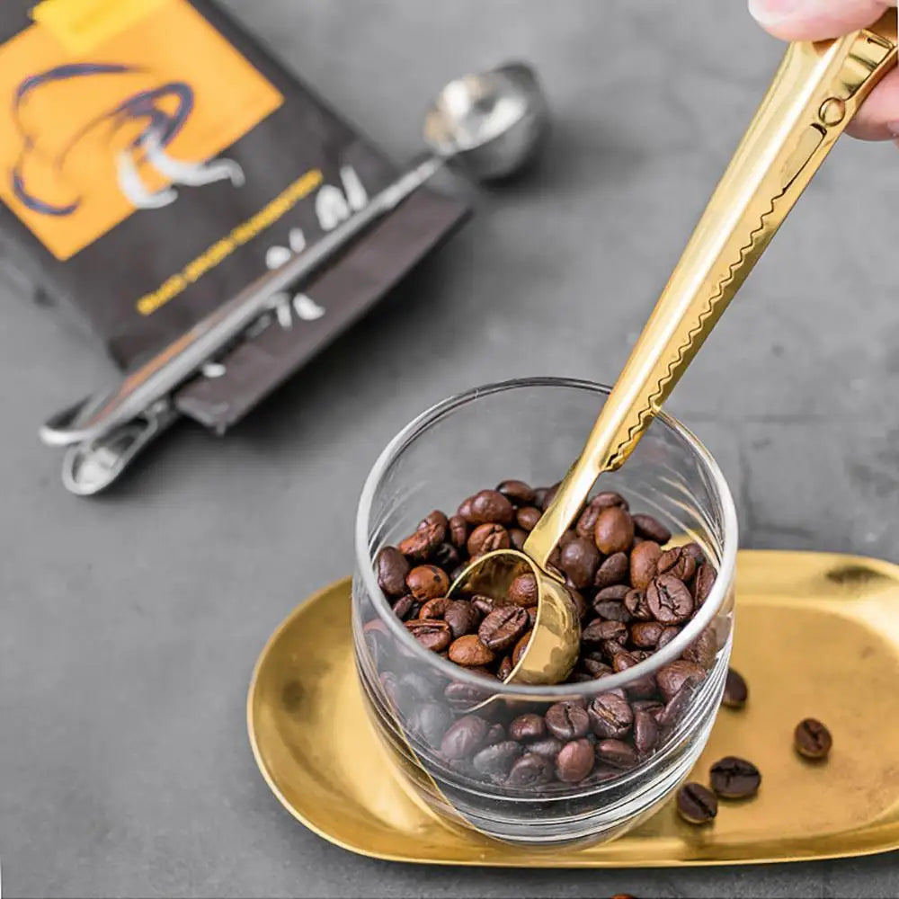 Coffee Spoon with Clip Function – Stainless Steel Measuring Spoon & Bag Clip for Coffee and Tea | Sansoti