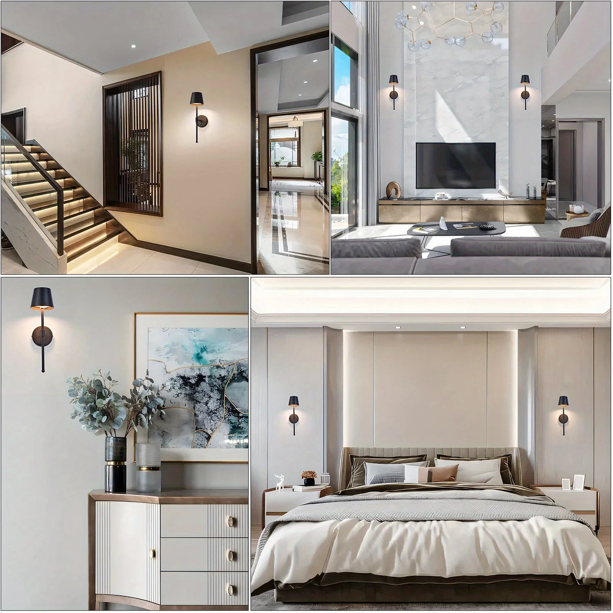 Wireless LED Wall Lamps Set of 2 Dimmable with Remote Control Rechargeable Aluminum Modern Lighting | Sansoti
