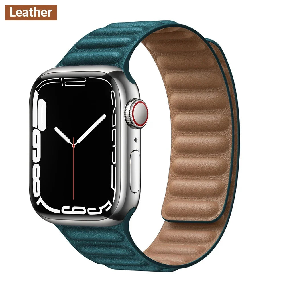 Leather Watch Band with Magnetic Closure 38-49mm Adjustable Smartwatch Accessory Wristband Stylish | Sansoti