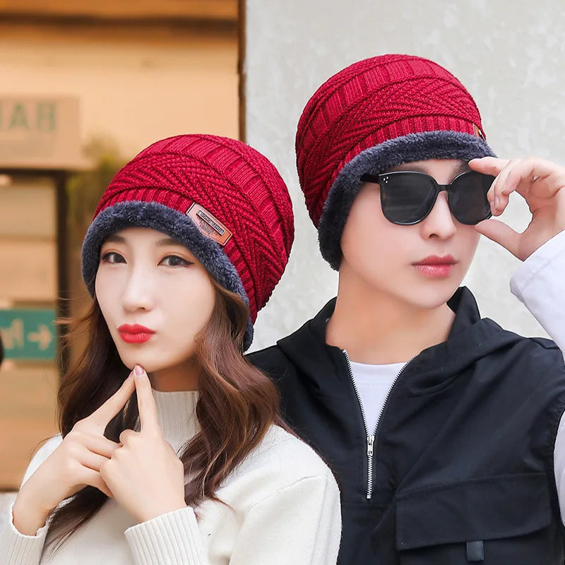 Knitted Winter Hat Windproof Thick Wool Warm Skullcap Unisex Adults Casual Outdoor Polyester Autumn | Sansoti