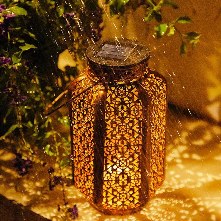 Geometric Solar Garden Lantern Art Deco Design Bronze Iron LED Automatic | Sansoti