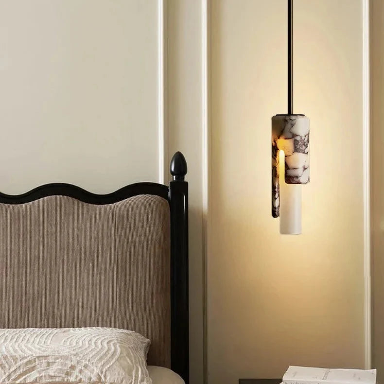 Pendelleuchte Zylinder Marmor Glas Warmes Licht Esszimmer Wohnzimmer Schlafzimmer Foyer Design Naturstein 30cm | Sansoti