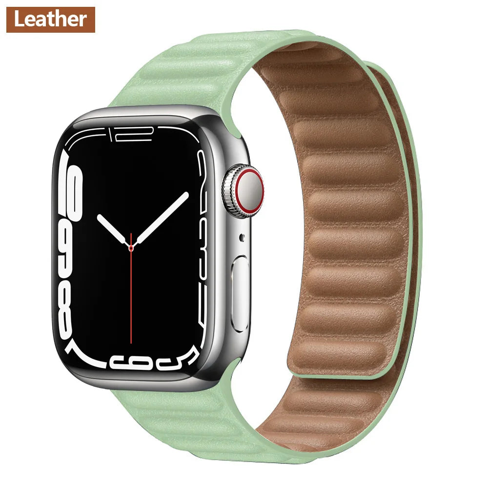 Leather Watch Band with Magnetic Closure 38-49mm Adjustable Smartwatch Accessory Wristband Stylish | Sansoti