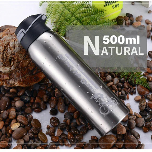 Thermosfles Fiets 500ml Dubbelwandig RVS Drinkfles Sportdop Draagkoord Isolatie Temperatuurbehoud Waterfles | Sansoti