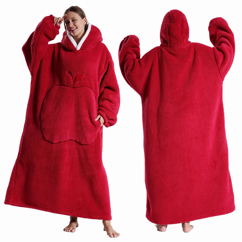 Oversized Hoodie Blanket Sherpa Fleece Hood Sleeves Relaxed Clothing Adults Winter Warmth Comfort Loungewear | Sansoti