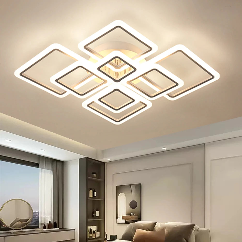 LED-Deckenlampe Dimmbar Quadratisch Acryl Weiß Fernbedienung Wohnzimmer Schlafzimmer Modern 35W-160W Deckenleuchte Arbeitszimmer | Sansoti