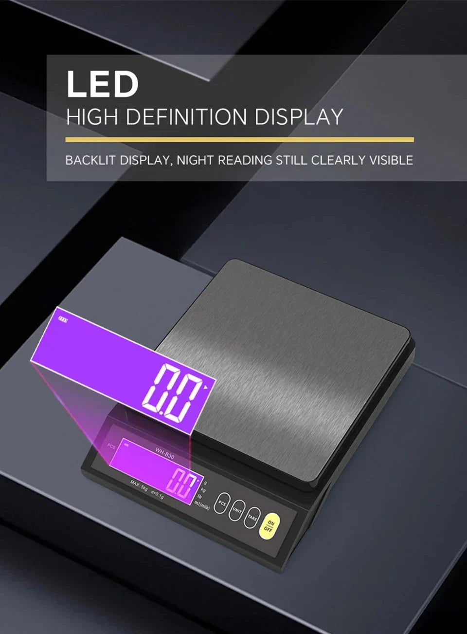 Digital Kitchen Scale Stainless Steel Waterproof 10kg Precision Baking Cooking Portioning Rechargeable LCD Display | Sansoti