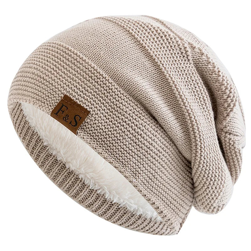 Gestrickte Slouchy-Beanie-Wintermütze mit Fleecefutter, Unisex, lässige Streetwear, für Erwachsene, Kopfumfang 56-60cm | Sansoti