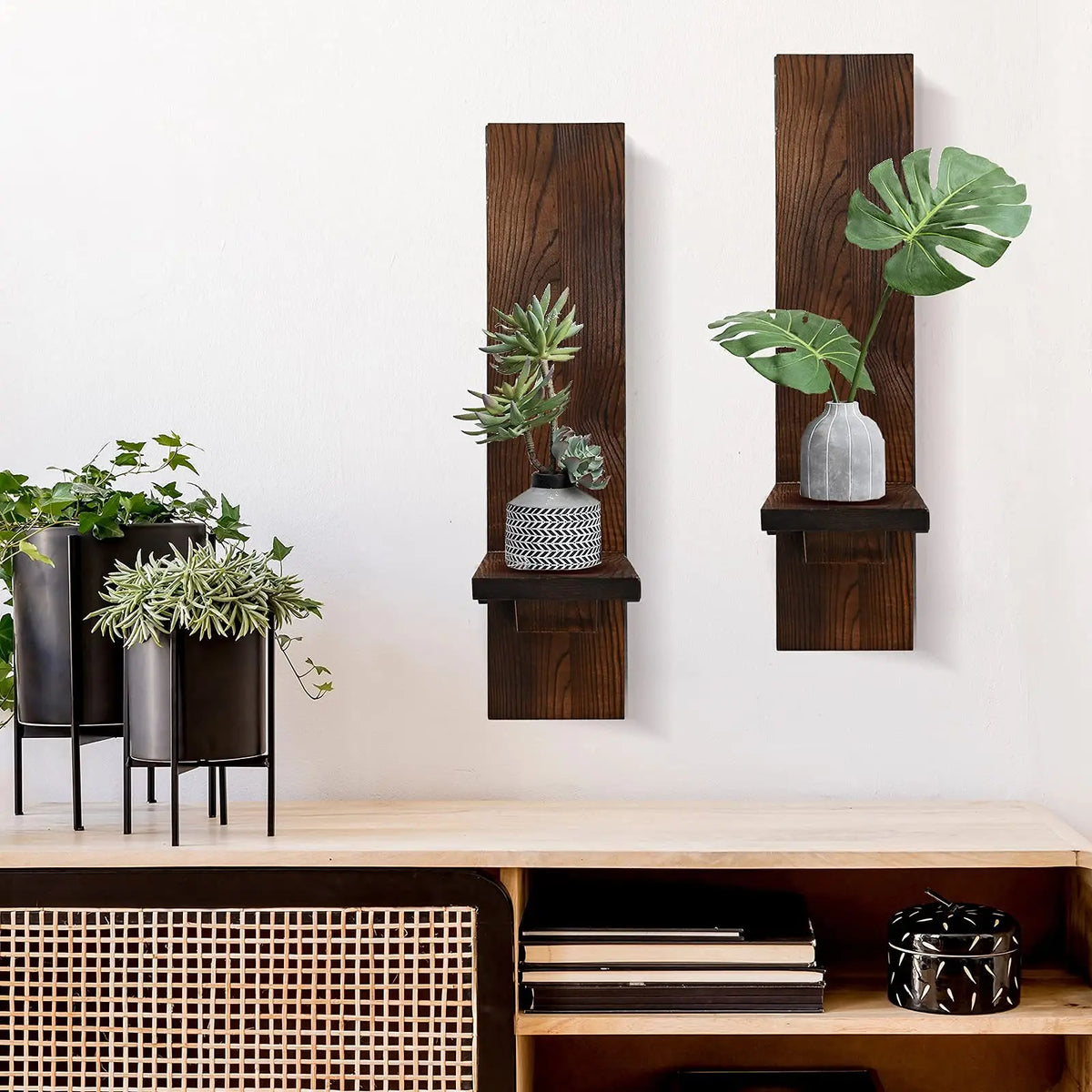 Japandi Wandkerzenhalter Holz Rustikal Set 2 Stück Wandmontage Kerzenhalter Wohnzimmer Schlafzimmer Vintage Wanddekoration Säulenkerzenhalter | Sansoti