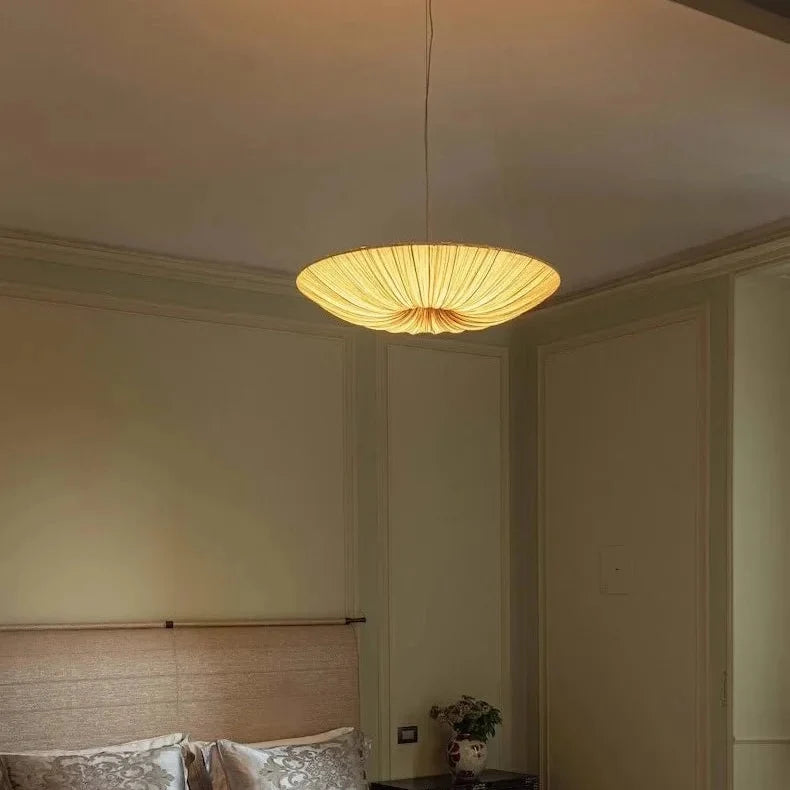 Lustre plissé au design parasol - Suspension en tissu pour créer une ambiance dans la salle à manger, le salon et la chambre | Sansoti
