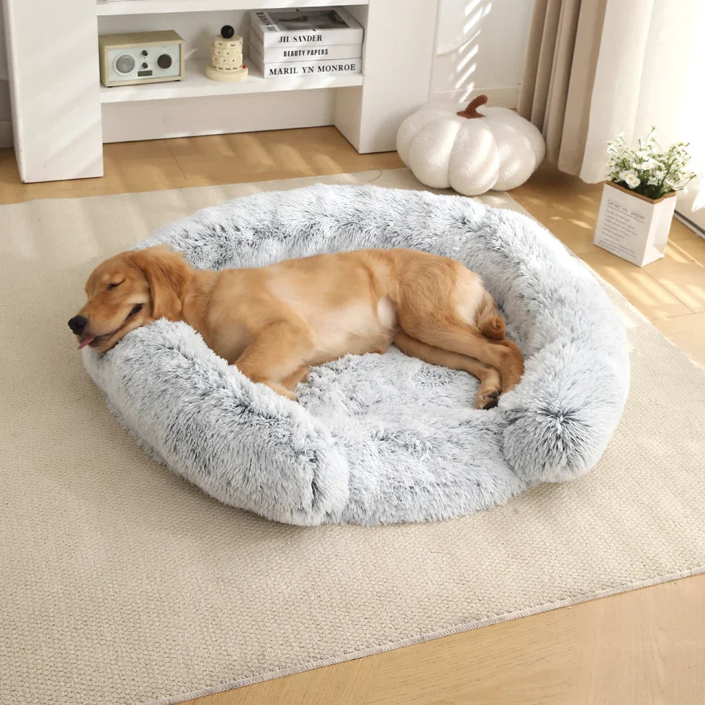 Semi-Round Plush Dog Bed with Non-Slip Base Removable Cover Soft Sleeping Spot Washable Pet Dog Bed | Sansoti