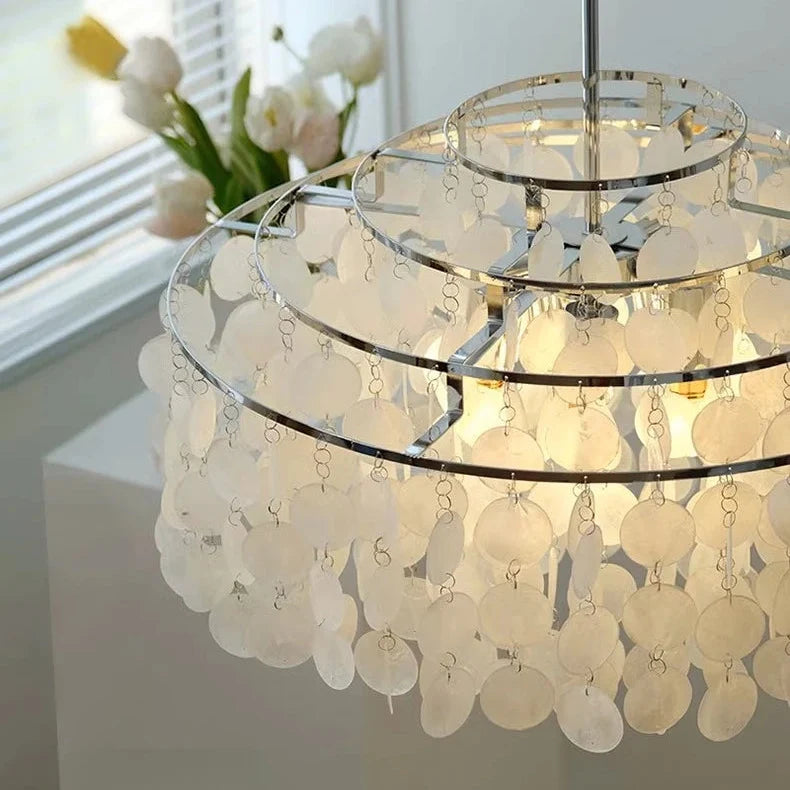 Round Shell Chandelier Gold Silver LED Living Room Dining Room Bedroom Hotel Lobby Stairwell Parlor | Sansoti
