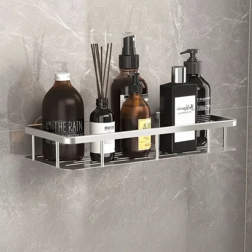 Bathroom Shelf Self-Adhesive No Drilling ABS Stainless Steel Corner Shelf Shower Scandinavian Modern | Sansoti