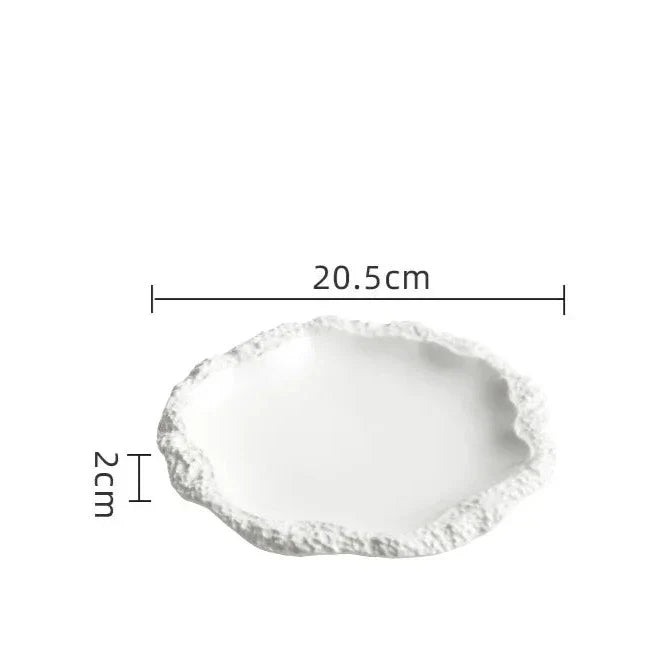 Ceramic Plate with Rock Texture Edge Finish – For Table Decoration and Daily Use | Sansoti
