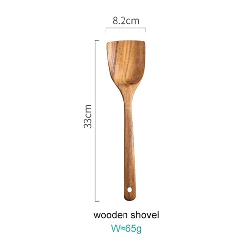 8-Piece Acacia Wood Cookware Set with Holder for the Kitchen | Sansoti