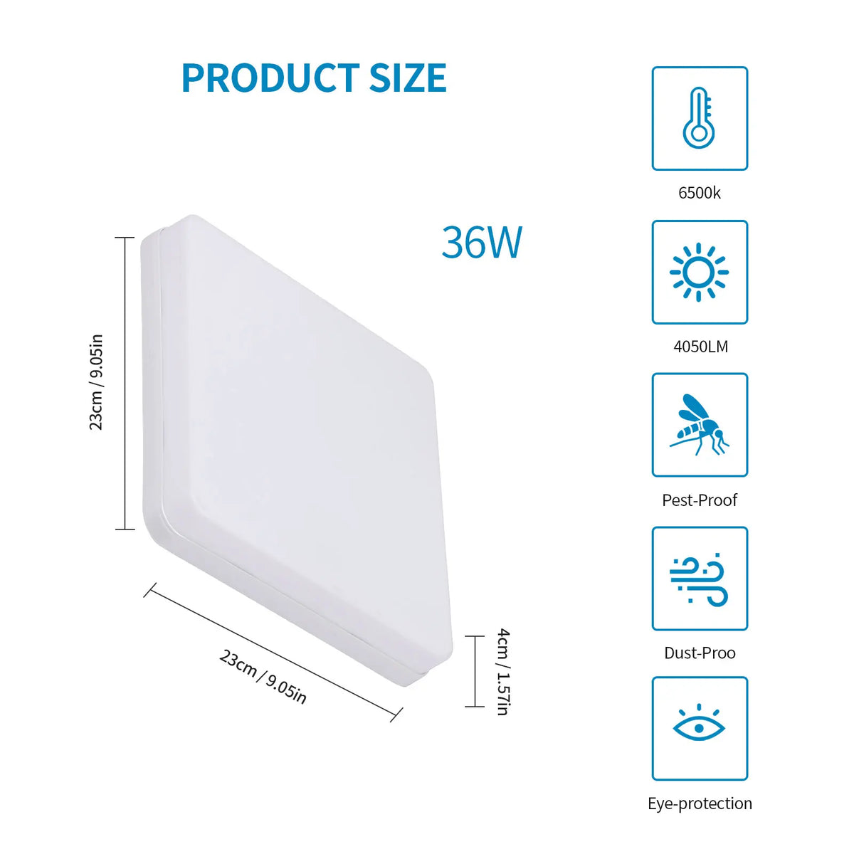 Badezimmerlampe Decke LED Quadratisch 48W 6500K IP44 5400LM | Sansoti