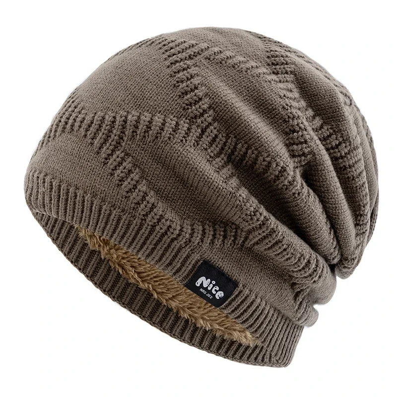 Knitted Winter Hat Unisex Fleece-Lined Slouchy Beanie Adults Knitting Pattern Outdoor Headwear | Sansoti
