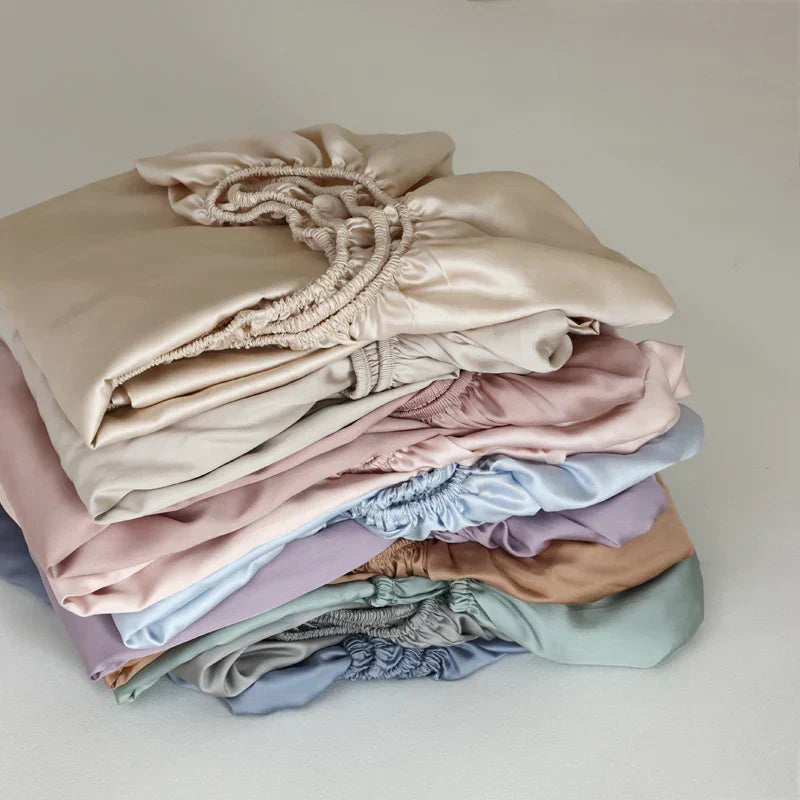 Juego de sábanas bajeras de seda de morera, hipoalergénicas, transpirables, ropa de cama de lujo, regulación de la temperatura, suavidad prémium | Sansoti