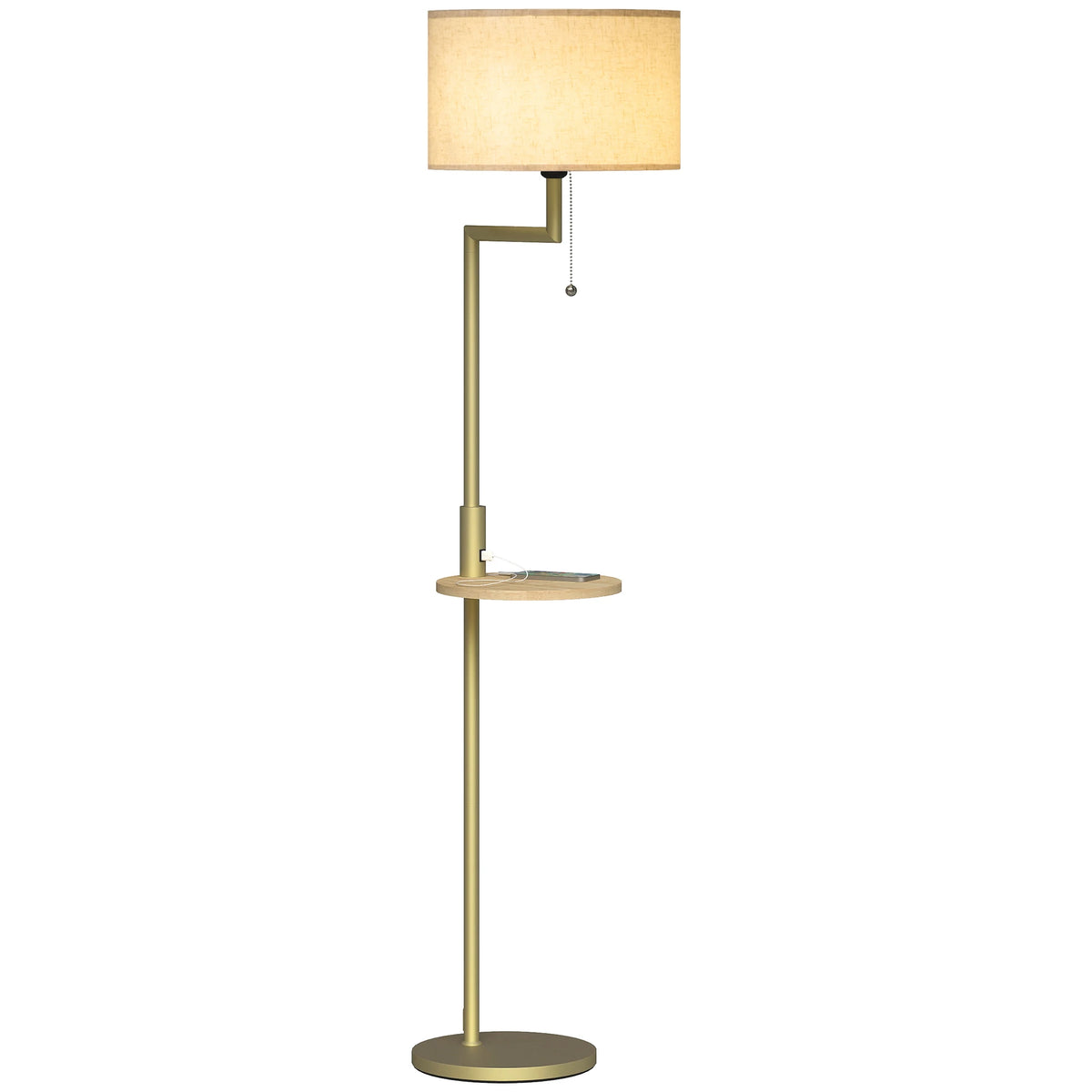Bogenlampe Stehlampe Mit Ablage Und USB-Anschluss Gold Metall 170cm | Sansoti