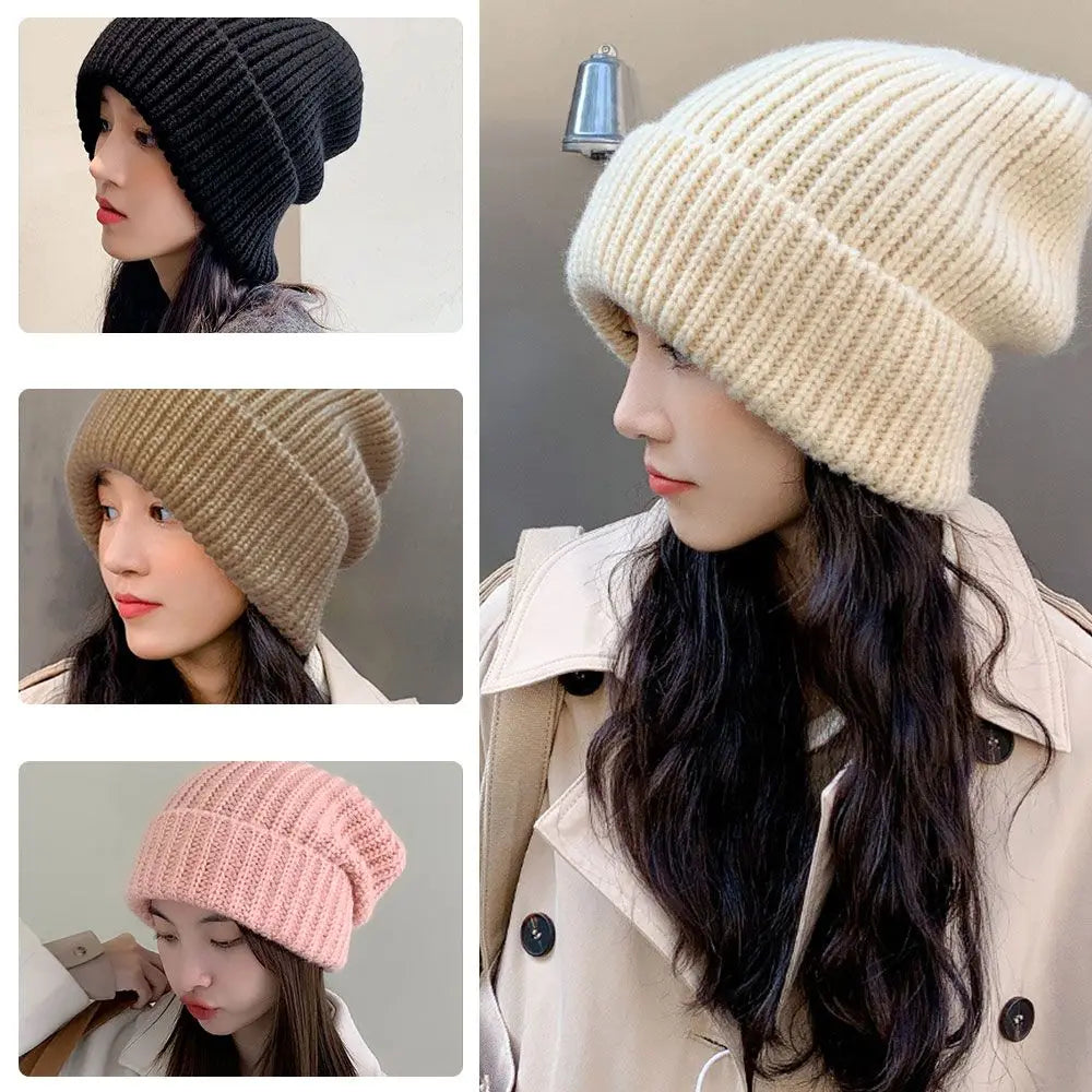 Gestrickte Baumwollmütze Unisex Beanie Winterkopfbedeckung Hip-Hop Streetwear Wärme Einfarbig Skatewear | Sansoti