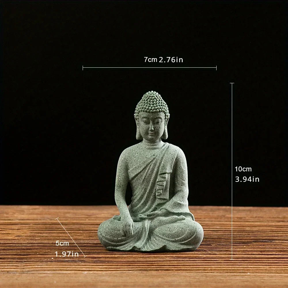 Meditating Buddha Decoration Green Sandstone 8 cm Living Room Office Aquarium Spiritual Statue Zen Ornament | Sansoti