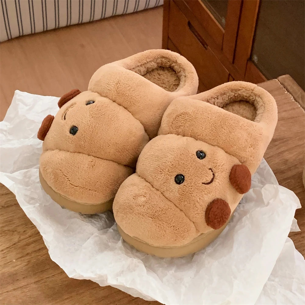 Croissant-Plüschhausschuhe, Unisex, rutschfest, warme Winterschuhe für drinnen, weiche und bequeme Pantoffeln | Sansoti