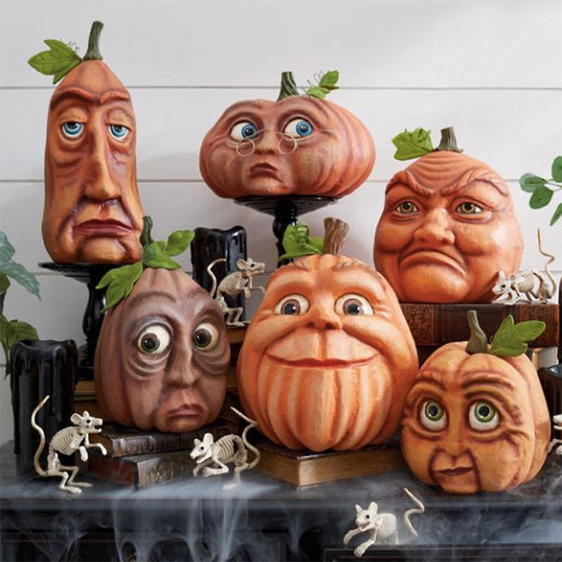 Tête de citrouille lumineuse, figurine décorative en résine avec éclairage LED, ornement de jardin et décoration de fête pour Halloween, éclairage d’ambiance | Sansoti