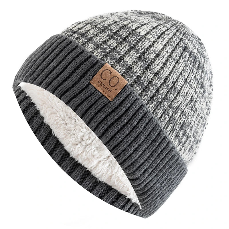 Nieuwe unisex tweekleurige wintermutsen met bontvoering, modieuze warme beanie voor heren en dames, casual gebreide wintermutsen