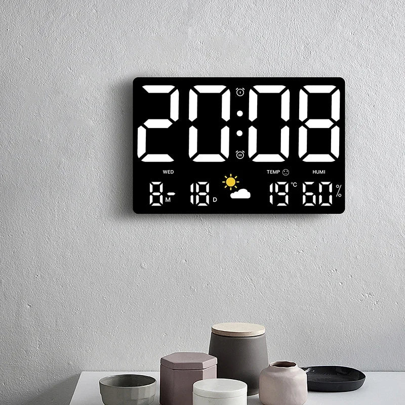 Digital LED Wall Clock Temperature Humidity Weather Station Alarm Color Screen Bedroom Living Room Office Calendar | Sansoti