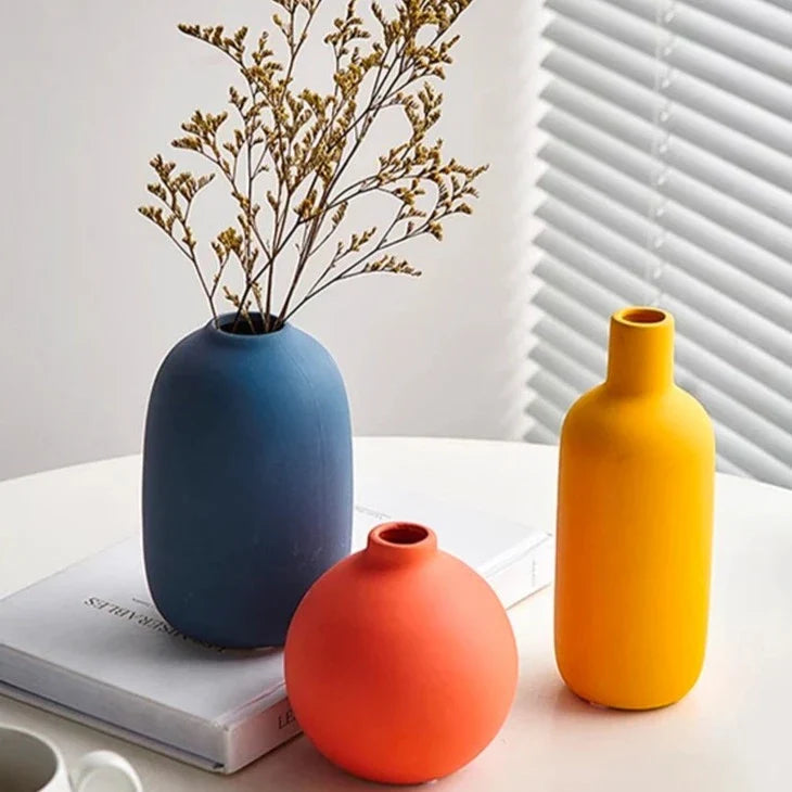 Ceramic Vase with Hand-Painted Scandinavian Motifs – Decorative Flower Vase for Living Room and Table | Sansoti