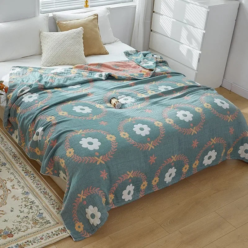 Manta de muselina de algodón transpirable, jacquard, para cama y sofá, 150x200 200x230, con estampado floral para el salón | Sansoti