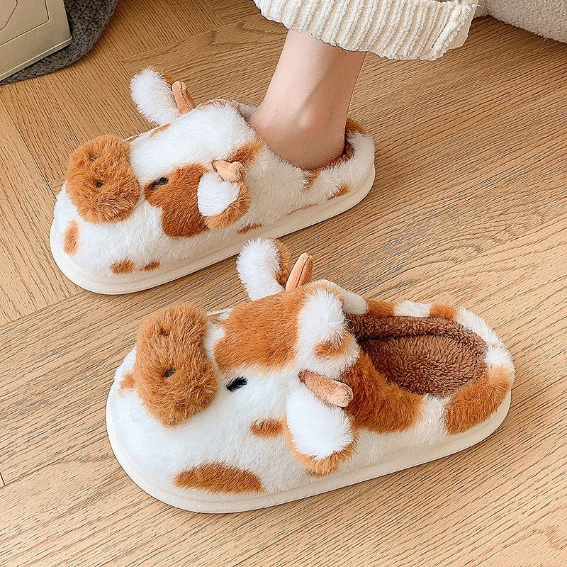 Pluche Koeiensloffen Dames Winterpantoffels Zacht Fluffy Indoor Huisschoenen Platform Warm Comfort Antislip | Sansoti