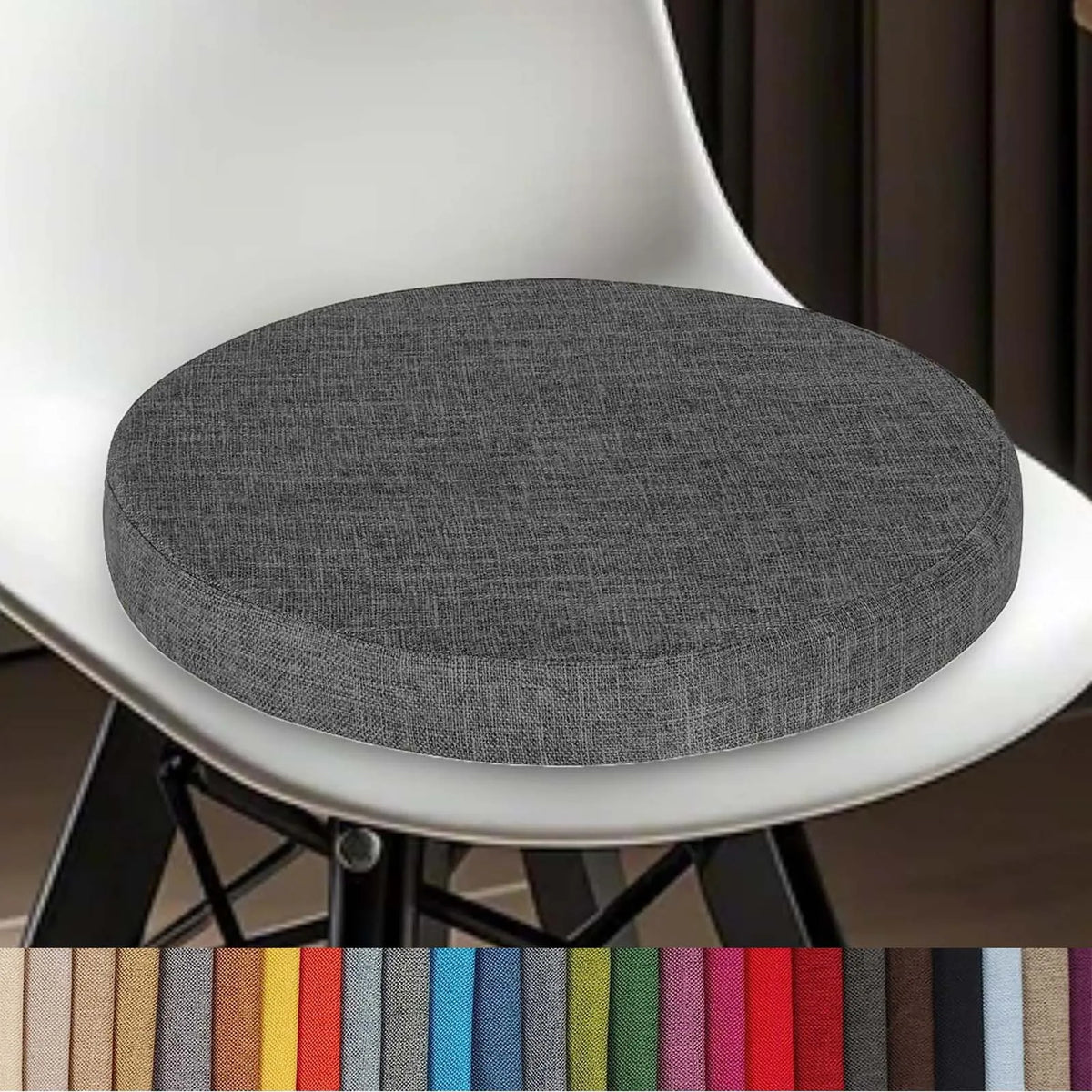 Coussin d’assise rond en coton-lin lavable avec fermeture éclair 30-60 cm pour chaise de salle à manger, tabouret de bar, cuisine, bureau et chaise de jardin | Sansoti