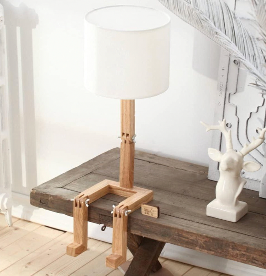 Lámpara de lectura escandinava de madera blanca con estante, 44 cm, E27, para mesita de noche o escritorio | Sansoti