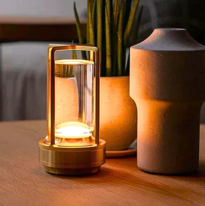Portable Crystal Table Lamp on Batteries Dimmable LED Gold Silver Black Ambient Lamp Wireless | Sansoti