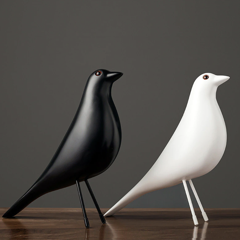 Scandinavian Ceramic Bird Figurine in White or Black for Cabinet, Windowsill, Table, and Interior Decoration | Sansoti