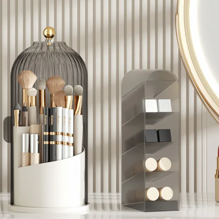 Drehbarer Acryl Make-up Organizer – 360° Kosmetik Aufbewahrungsbox Transparent Wasserdicht – Beauty Display Ständer für Badezimmer und Schminktisch | Sansoti