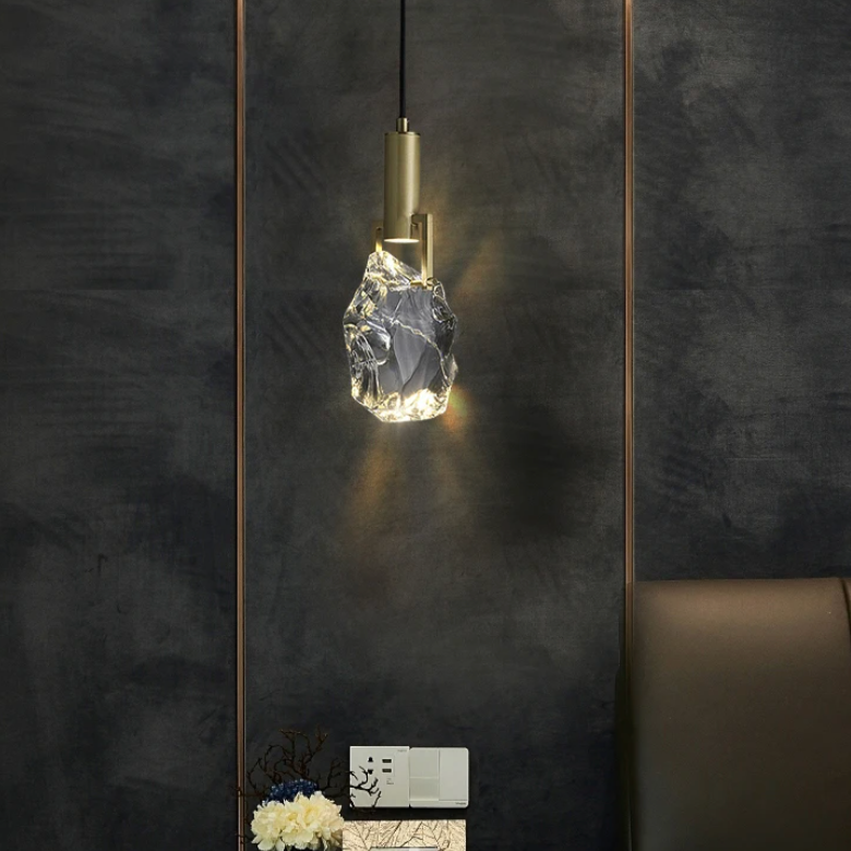 Crystal Pendant Lamp with Adjustable Cable | Gold-Colored Lighting for Living Room and Dining Room | Modern Decorative Lamp | Sansoti