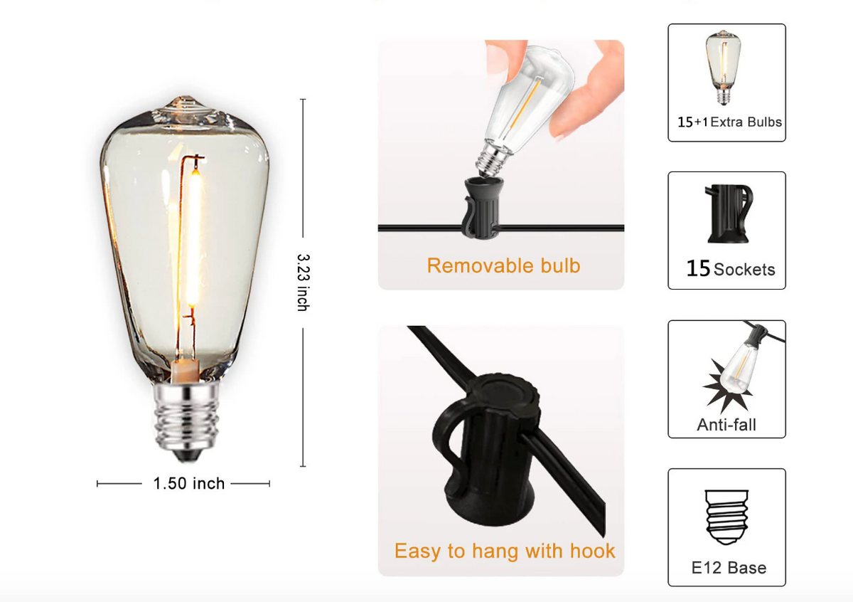 Outdoor Mood Light String Weatherproof Cord with Unbreakable Bulbs Garden Lighting Terrace Lighting IP44 Waterproof 10 Meters Warm White Party Lighting Mood Lighting | Sansoti