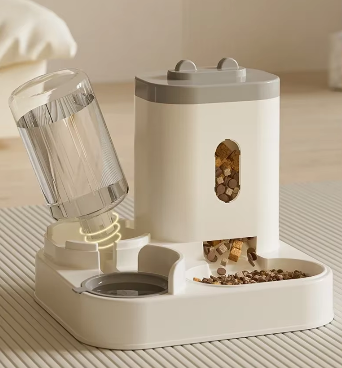 Kattenvoerbak en waterfontein 2-in-1, automatische voerdispenser, 2300 ml, 1 l | Sansoti
