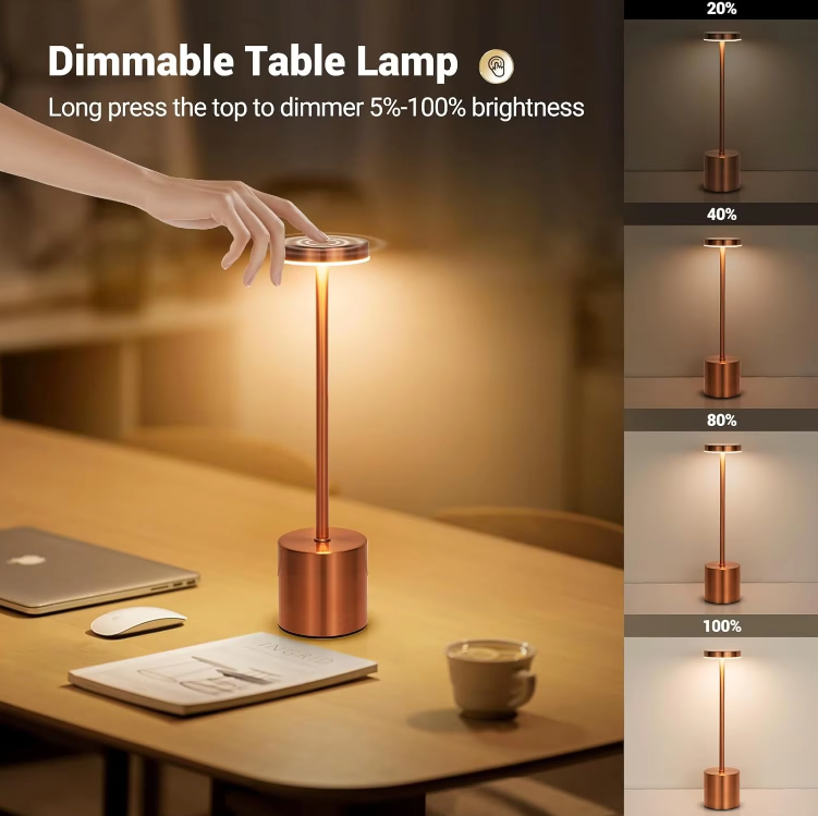 LED Table Lamp Wireless Rechargeable with Touch Sensor – Dimmable Designer Table Lamp