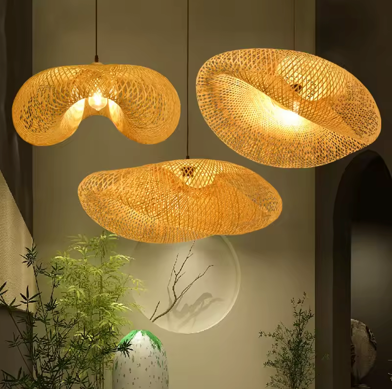 Bambusowa lampa wisząca w japońskim stylu, ręcznie tkana, 40–80 cm, E27 | Sansoti