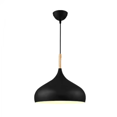 Suspension scandinave en aluminium et bois design E27 couleurs 24cm | Sansoti