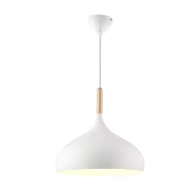 Suspension scandinave en aluminium et bois design E27 couleurs 24cm | Sansoti