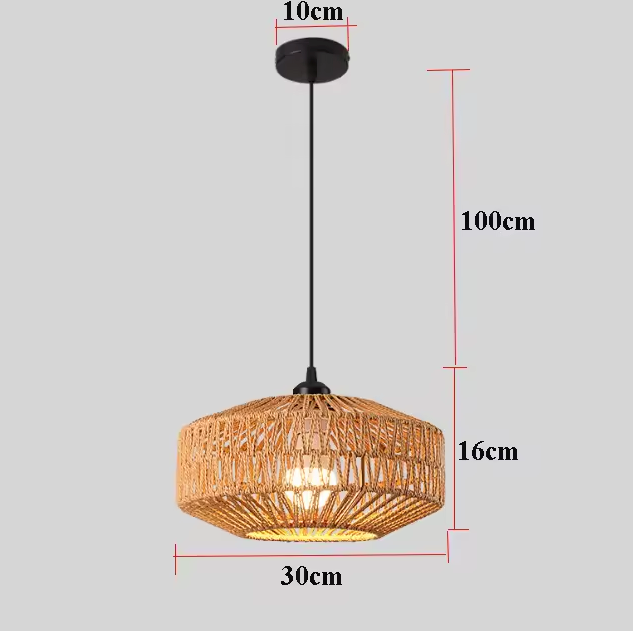 Rotan hanglamp, handgeweven, natuurlijke plafondlamp, bruin, E27, voor de woonkamer | Sansoti